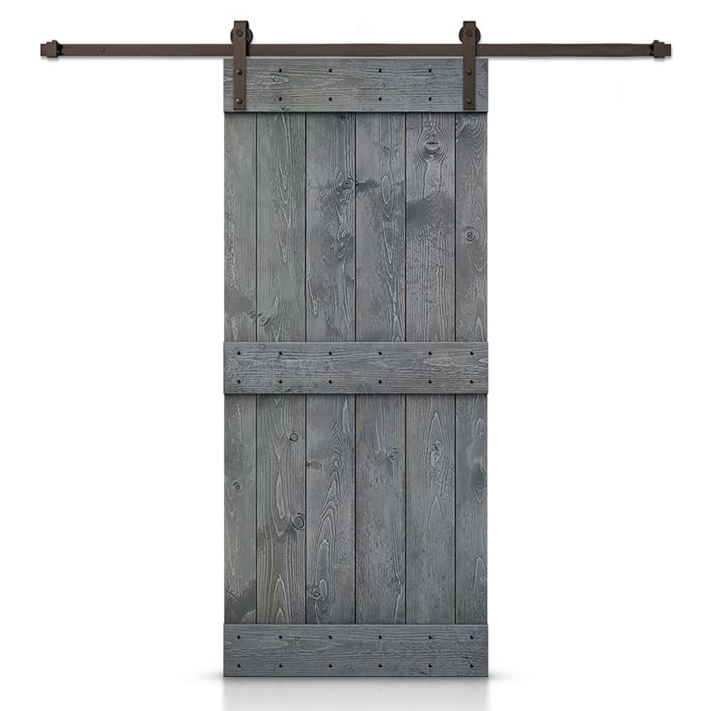 44 in. x 80 in. Mid-Bar Series Solid Core Gray Stained DIY Wood Interior Sliding Barn Door with Hardware Kit price history on PriceWatchPro