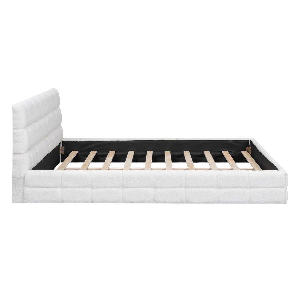 Black Wood Frame Queen Size Berber Fleece Fabric Upholstered Platform Bed, Grounded Bed - thumbnail 10