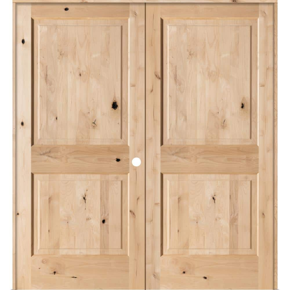 Krosswood Doors 60 in. x 80 in. Rustic Knotty Alder 2-Panel Square Top ...