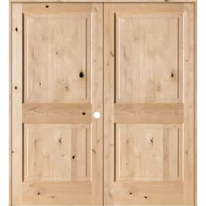 72 in. x 80 in. Rustic Knotty Alder 2-Panel Square-Top Left-Handed Solid Core Wood Double Prehung Interior French Door