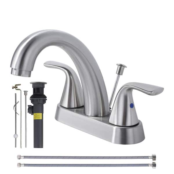 AVITAS 4 in. Centerset Double Handle Bathroom Faucet with Drain Kit Included in Brushed Nickel