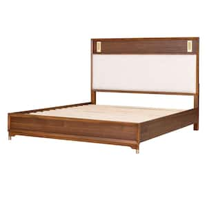 Forma Mid Century Brown Walnut Rubber Wood Frame Queen Platform Bed with Reading Lights