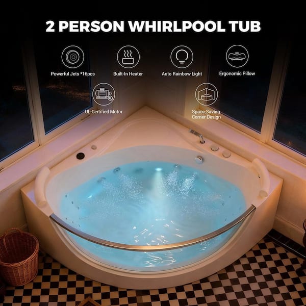 THE BATH WATER  10個 CASAINC 59 in. x 59 in. Corner Alcove Whirlpool Bathtub with