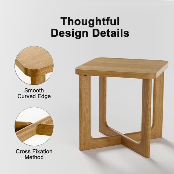 Lirago 24 in. W Oak Square Wood End Table with Round Corners