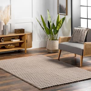 Nia Machine Washable Taupe 5 ft. x 8 ft. Solid Area Rug