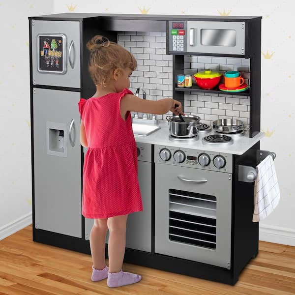 Lil' Jumbl Kids Wooden Kitchen Set, Pretend Working Sink with Real Running  Water, Includes Range Hood, Microwave & Stove Top That Make Realistic Sound