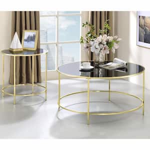 Skyes 22 in. Brass Coating Round Glass Top End Table