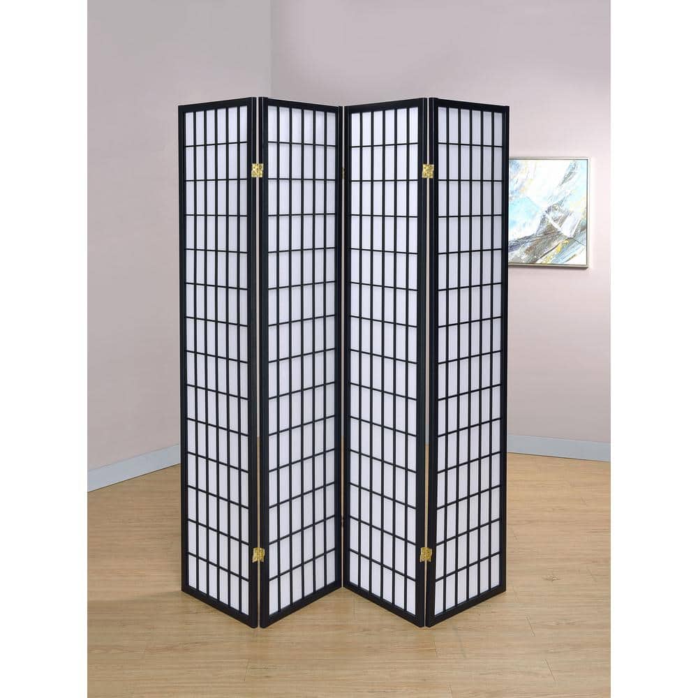 Black and White Shoji 4-Panel Folding Screen Room Divider