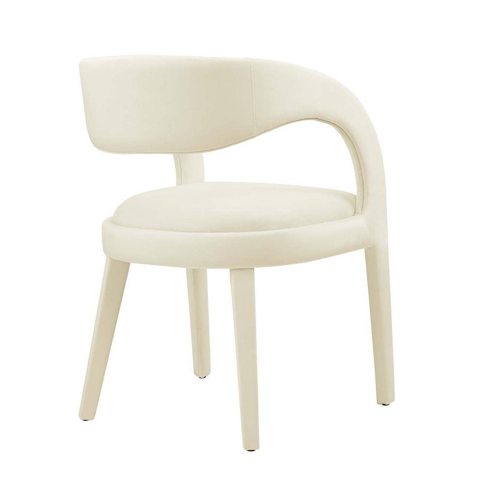 Ivory Velvet Upholstered Dining Chairs with Curved Backrest, Set of Two