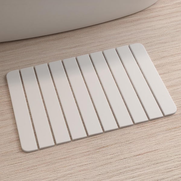 24 in. x 15 in. Quick Dry Medium Slatted Natural White Offwhite Rectangle Diatomite Bath Mat