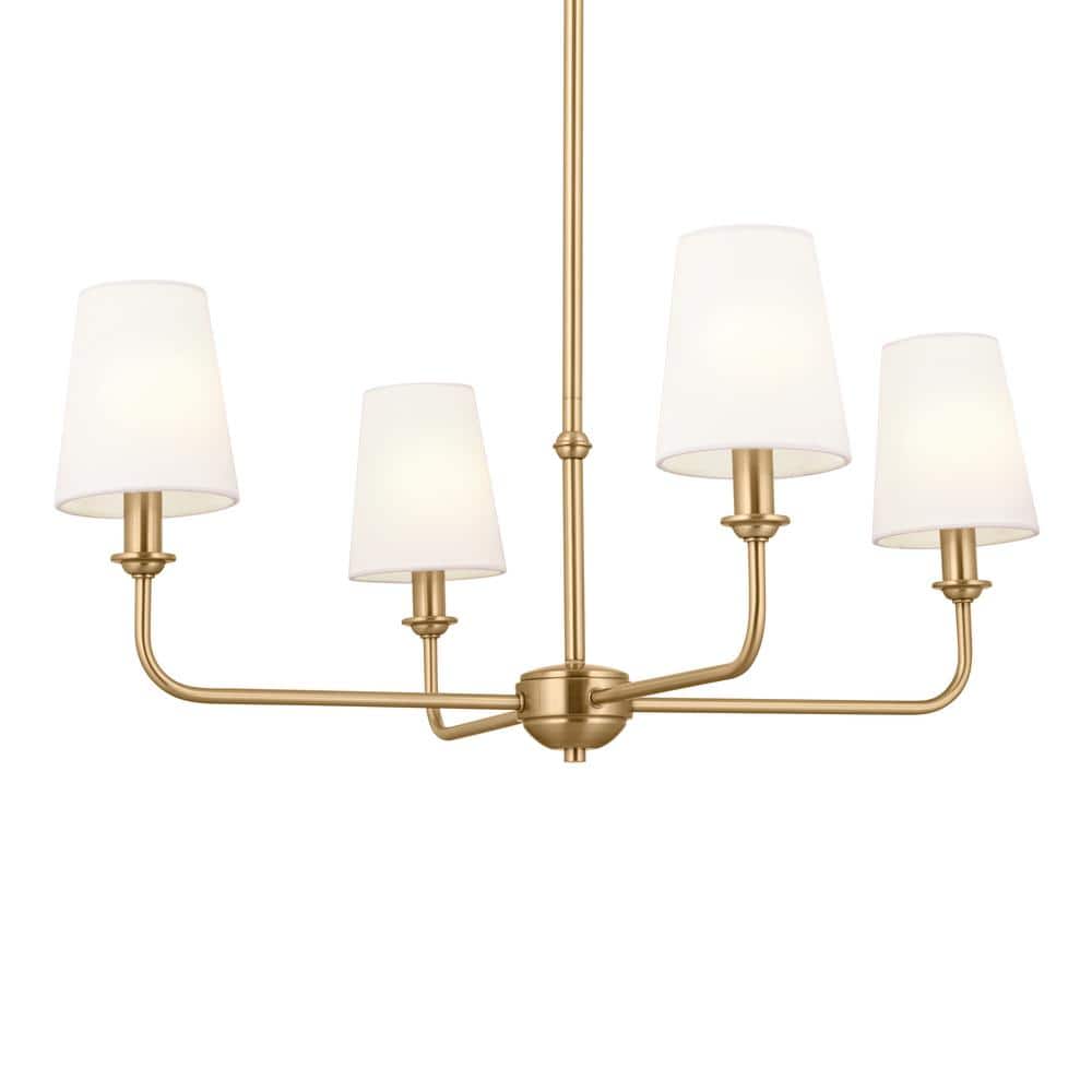 Brushed Brass 4-Light Mini Chandelier with Fabric Shades