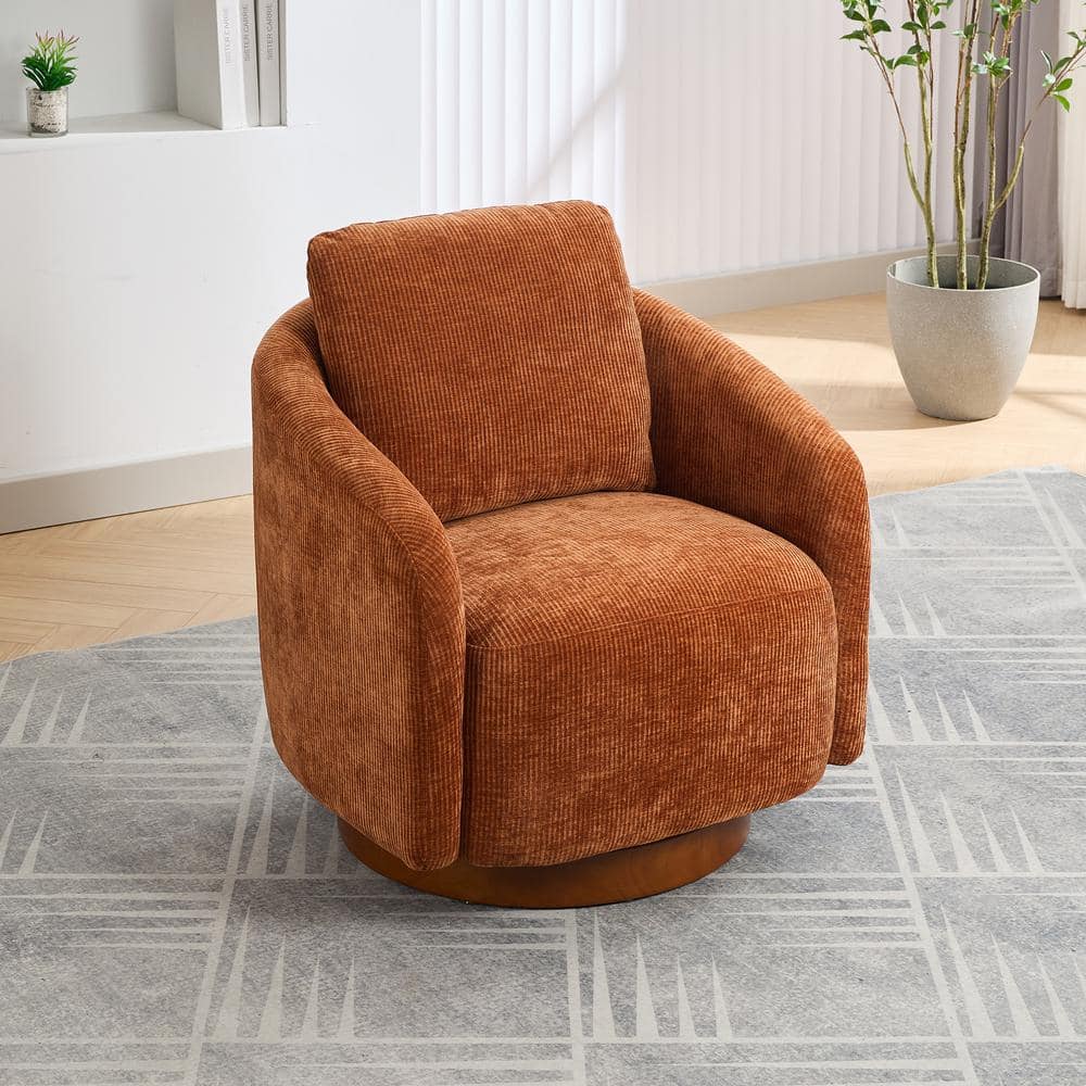 Tawny Chenille Swivel Barrel Chair with Rubber Wood Base