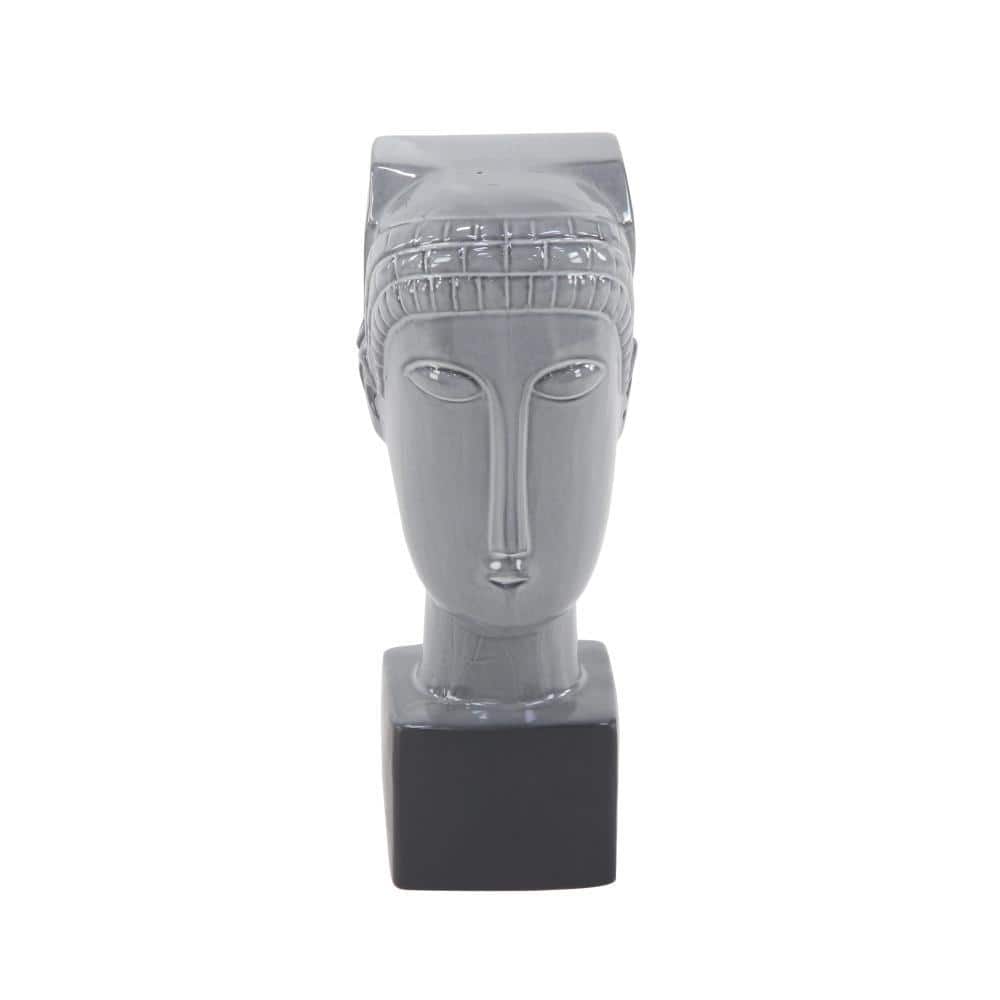 Gray Ceramic Woman Head Sculpture with Painted Finish