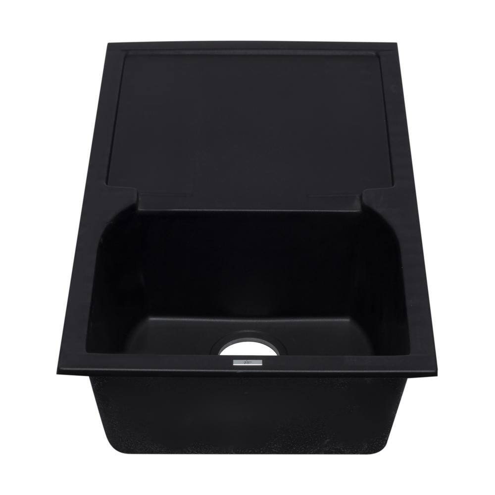 34'' Black Granite Single Bowl Kitchen Sink with Drainboard