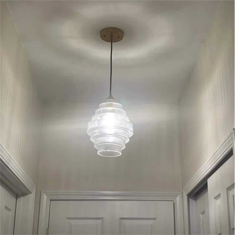 Mini Striped Glass & Antique Brass Hanging Pendant Light