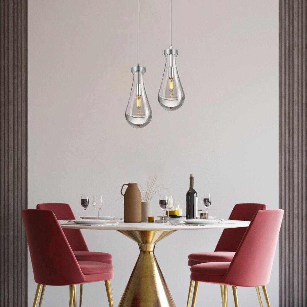 Home Lighting 40-Watt 1-Light Chrome Raindrop Clear Solid Glass Pendant Light Teardrop For Kitchen Island, 2Pack price history on PriceWatchPro