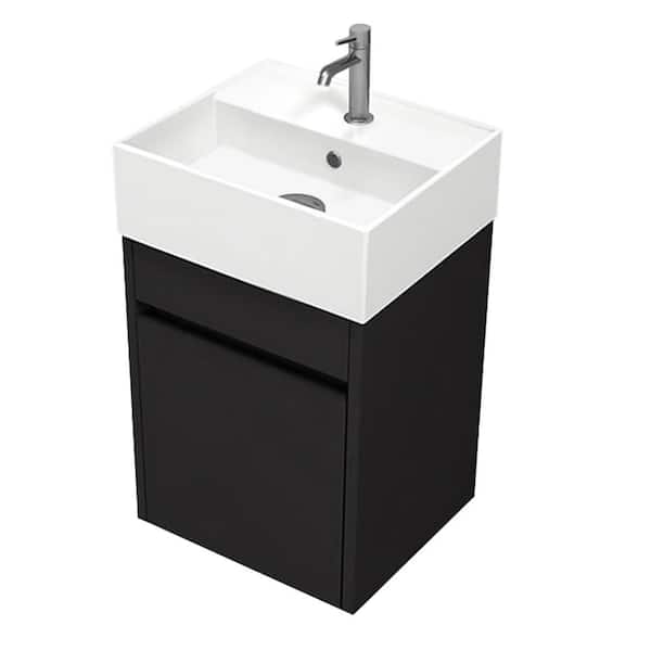 Mini 16.14 in. Modern Freestanding Bath Vanity in Matte Black with White Ceramic Top