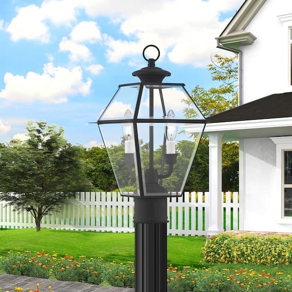 Ainsworth 16.5 in. 2-Light Black Cast Brass Hardwired Outdoor Rust Resistant Post Light with No Bulbs Included