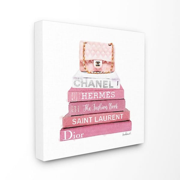 Stupell Industries 30 in. x 30 in. "Pink Book Stack Fashion Handbag" by Amanda Greenwood Printed Canvas Wall Art