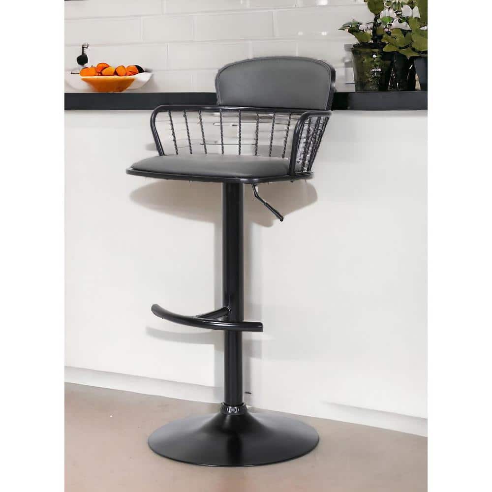 33 in. Black and Gray Low Back Metal Bar Stool Faux Leather Seat price history on PriceWatchPro