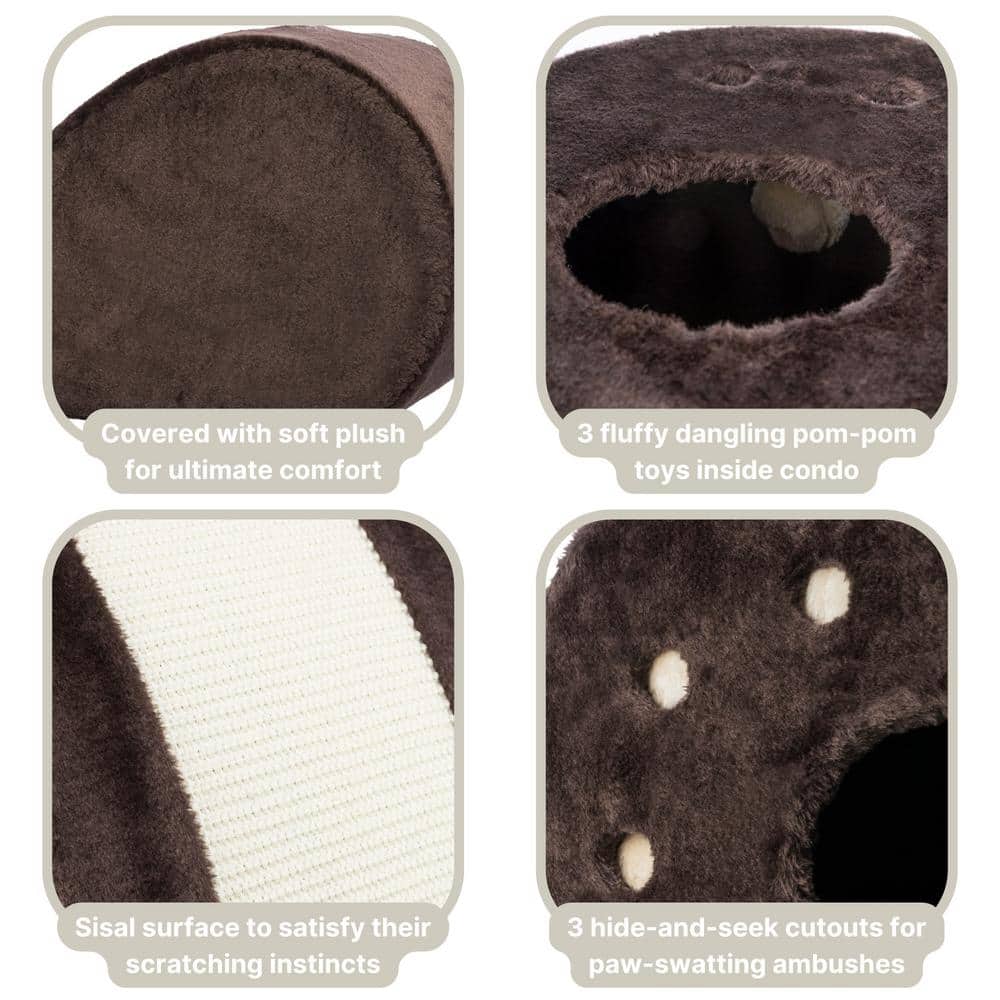 Chocolate Brown Sisal Cat Condo with Scratching Surface