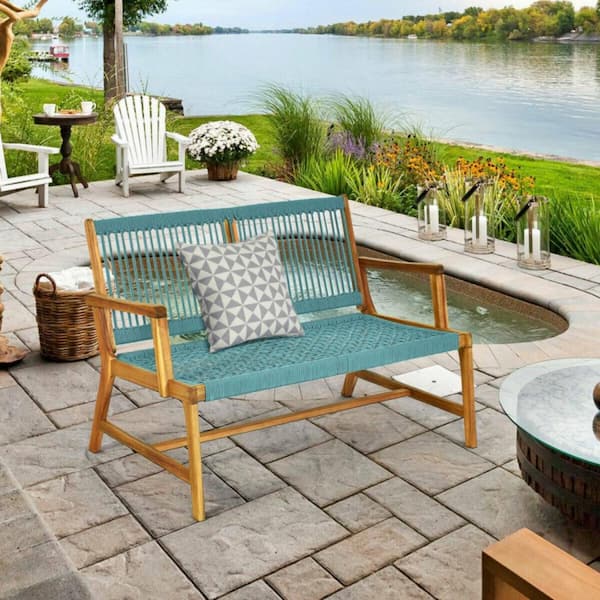 Outdoor patio bench wood garden bench park bench acacia wood for pool beach backyard balcony porch deck garden on sale wooden furniture