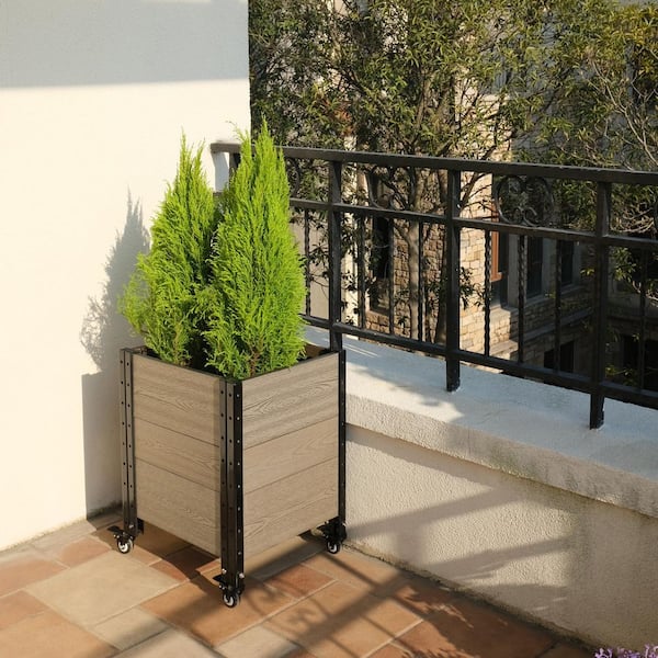 EverBloom 19 in. D x 24 in. H x 17 in. W Grey and Black Composite Board and Steel Mobile Corner Planter Box Raised Garden Bed