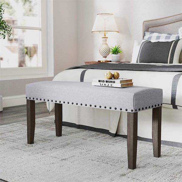 42.5 in. Upholstered Entryway Bedroom Bench with Nail head Trim Soft Padded Cushion Bedroom