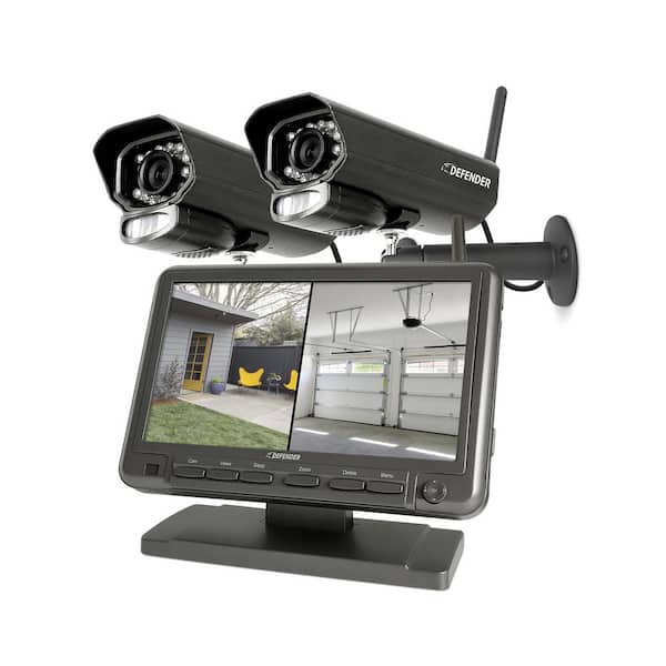 Defender PHOENIXM2 Non-Wi-Fi. Plug-In Security Camera System with 7-in. Monitor SD Card Recording and 2 Night Vision Cameras