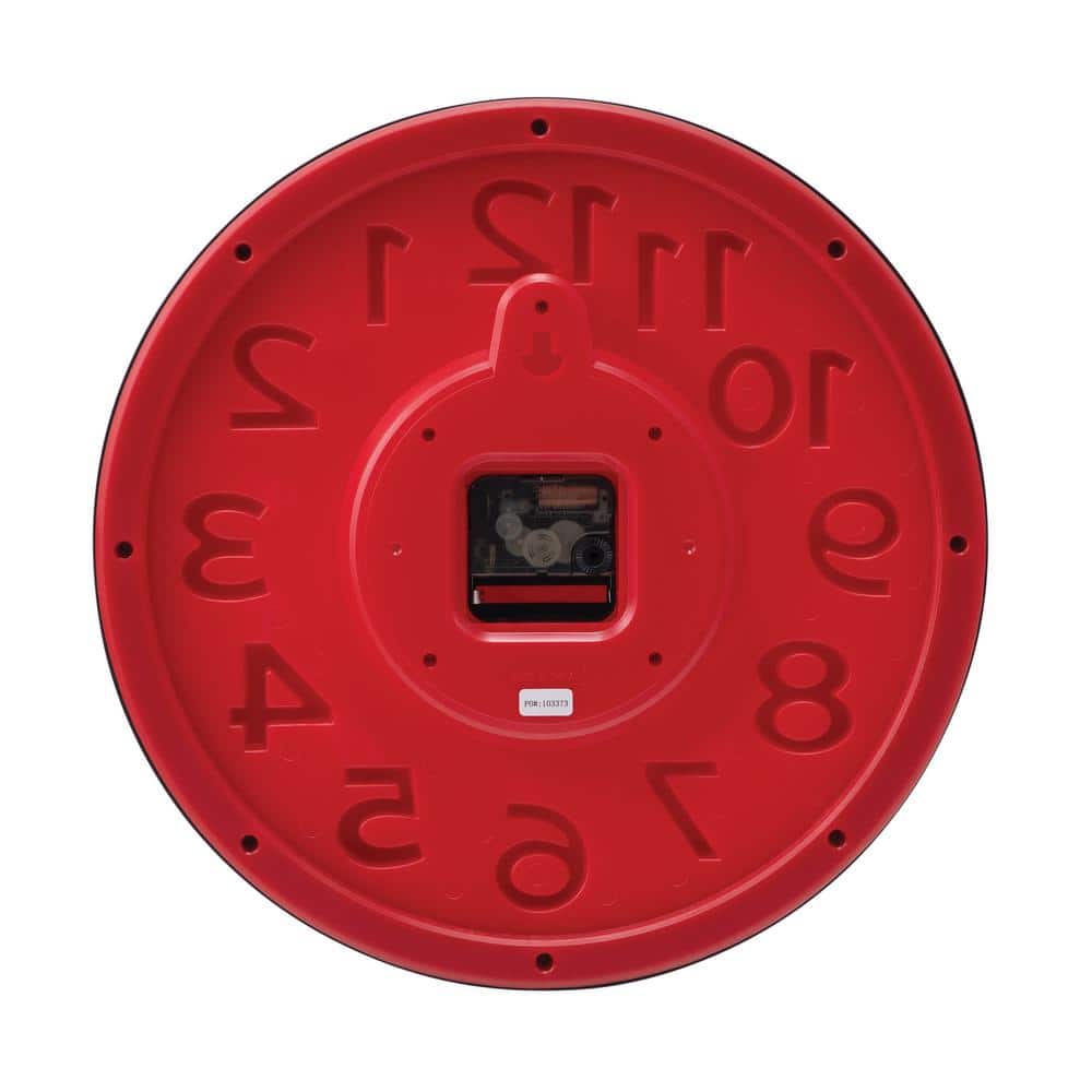 13-Inch Red and Black Plastic Wall Clock with Raised Numerals
