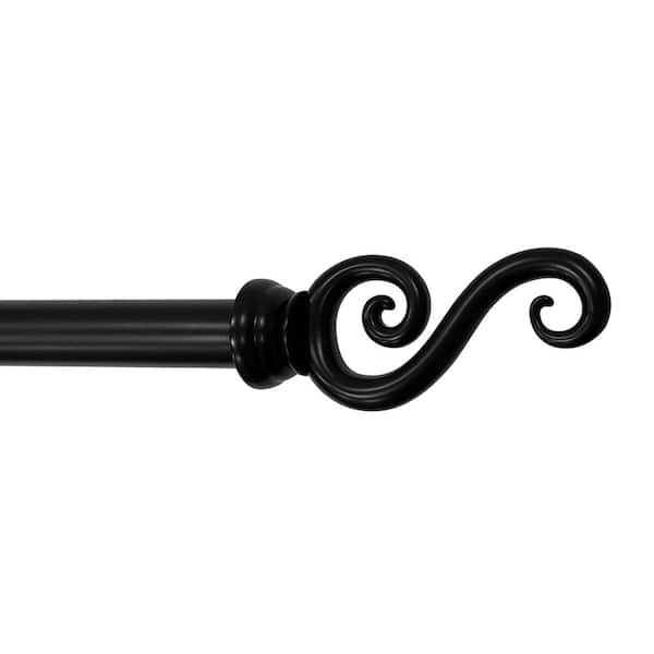 Lumi 28 in. - 48 in. Adjustable Single Curtain Rod 5/8 in. Dia. in Black with Scroll finials