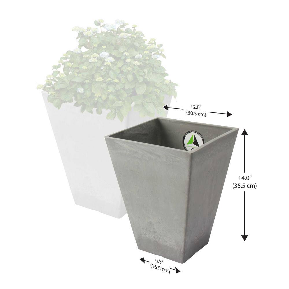 Valencia Medium Gray Composite Resin Square Planters, Set of 2