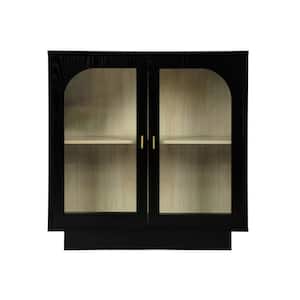 31.10 in. W x 13.78 in. D x 31.50 in. H Black Linen Cabinet Storage Cabinet with Glass Door