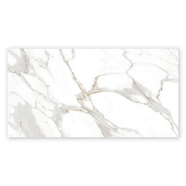 Apollo Tile Veneto 23.6" x 47.2" Polished White with Gray-Gold Porcelain Rectangle Wall and Floor Tile 15.5 sq. ft./Case-2 Sheets