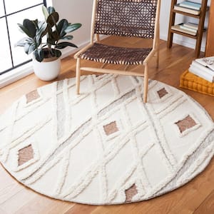 Casablanca Ivory/Brown 6 ft. x 6 ft. Abstract High-Low Round Area Rug