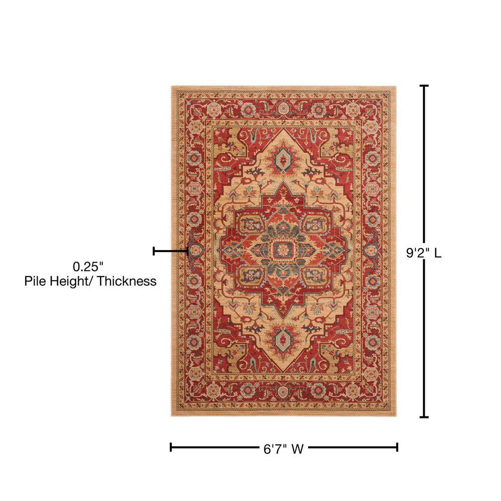 Elegant Mahal 79'' Red & Natural Synthetic Area Rug