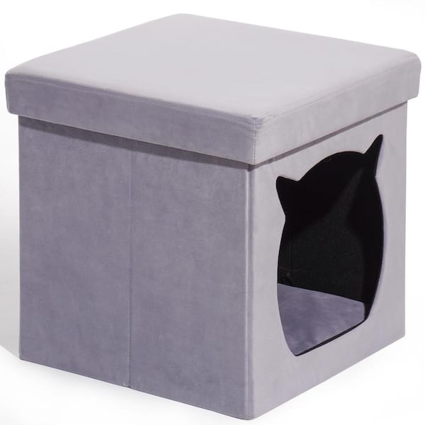 Miscool Velvet Folding Pet Ottoman Footrest Stool with Cat Bed