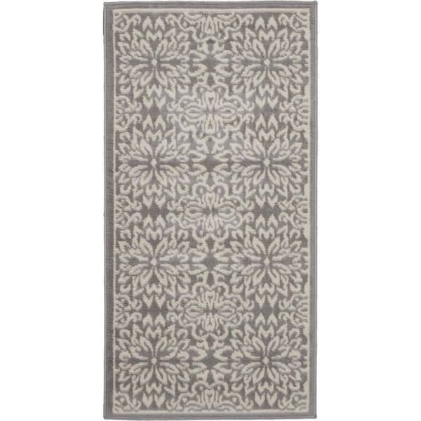 Gray 2 ft. x 4 ft. Floral Area Rug