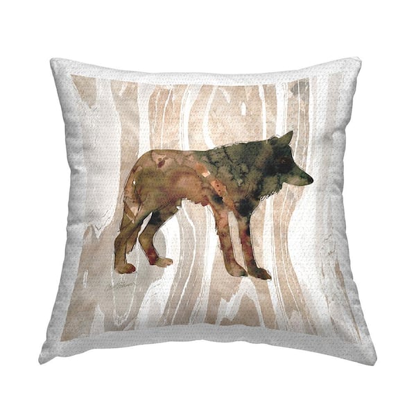 Stupell Industries Woodland Wolf Watercolor Silhouette Rustic Grain Pattern Brown Square Outdoor Throw Pillow