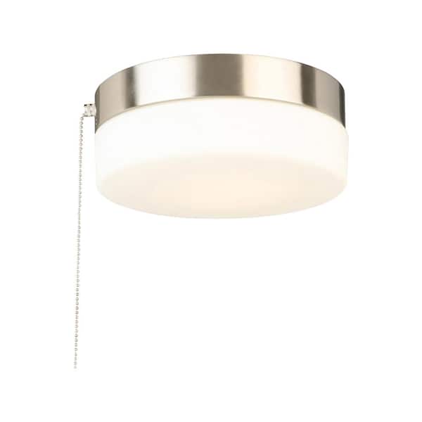 Hampton Bay 8 in. 60-Watt Equivalent Brushed Nickel Integrated LED Drum Flush Mount with Pull Chain and Glass Shade
