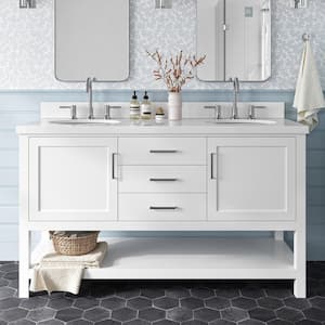 Bayhill 61 in. W x 22 in. D x 36 in. H Bath Vanity in White with Pure Pure White Quartz Top