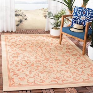 Courtyard Natural/Terracotta 7 ft. x 7 ft. Square Border Indoor/Outdoor Area Rug