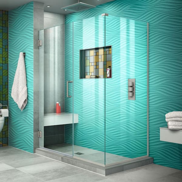 DreamLine Unidoor Plus 45 in. W x 30-3/8 in. D x 72 in. H Frameless Hinged Shower Enclosure in Brushed Nickel