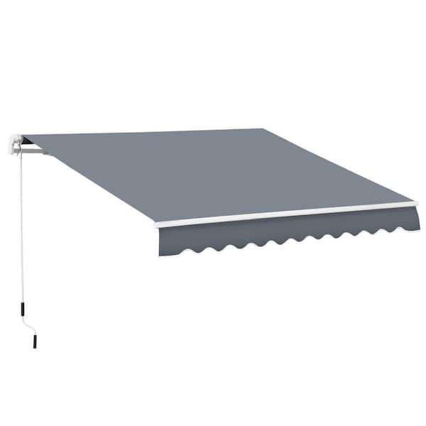 Outsunny 8 ft. Manual Retractable Awning Sun Shade Shelter (116 in. Projection) for Patio Deck Yard in Dark Gray