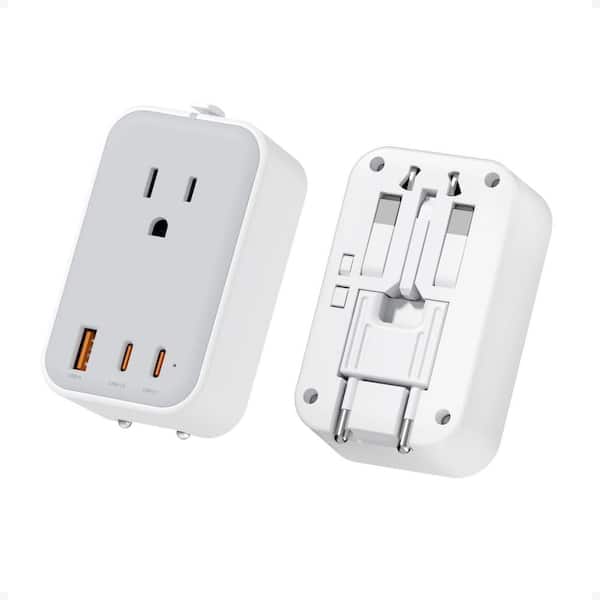 20W Universal Travel Adapter, Ultra Thin International Power Adapter with 2 USB C and 1 USB A (Type C/G/A/I) Gray White
