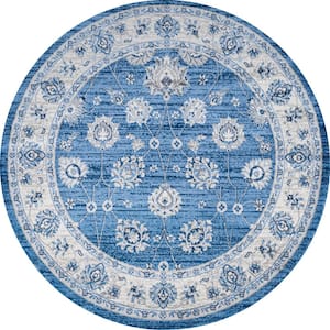 Modern Persian Vintage Moroccan Traditional Blue/Ivory 5' Round Area Rug