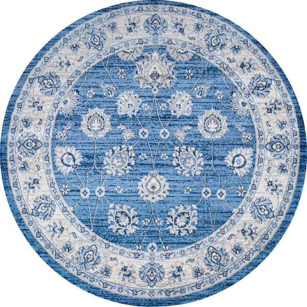 Modern Persian Vintage Moroccan Traditional Blue/Ivory 6' Round Area Rug