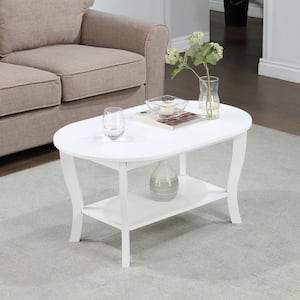 American Heritage 36 in. White Oval MDF Coffee Table with Shelf