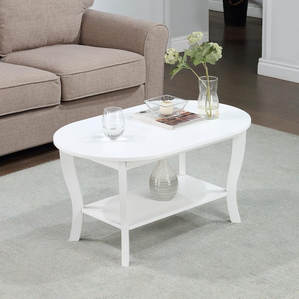 Convenience Concepts American Heritage 36 in. White Oval MDF Coffee Table with Shelf