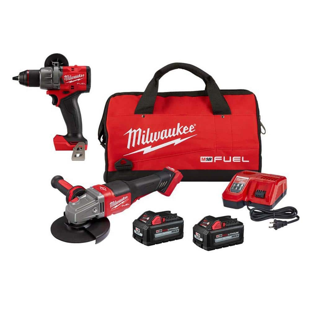 M18 FUEL 18V Lithium-Ion Brushless Cordless 4-1/2 in./6 in. Grinder with Paddle Switch Kit w/FUEL 1/2 in. Hammer Drill -  Milwaukee, 2980-22-2